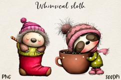 Whimsical Winter Sloths | Cute Cozy Sloth Clipart PNG Product Image 8