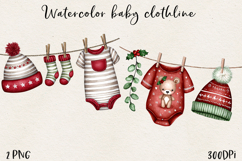 Watercolor Christmas Baby Clothesline Clipart PNG Product Image 1