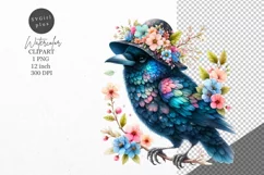 Raven clipart, Bird clipart, Floral clipart Product Image 1
