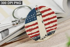 4Th Of July Lighthouse Keychain Sublimation - Round Keychain Product Image 1