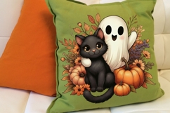 Fall Halloween Ghost And Cat Png, Floral Halloween Png. Product Image 5