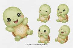 15 Bundle Watercolor Cute Turtle Baby Turtle Ocean Wildlife Product Image 5