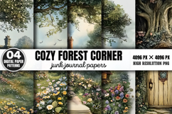 Cozy Forest Corner Junk Journal Paper Patterns Bundle PNG Product Image 6