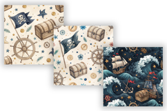Pirate Adventure Digital Paper Pack, Seamless Watercolor Product Image 5