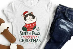Tuxedo Cat Christmas PNG, Sleepy Paws Cozy Christmas PNG Product Image 3