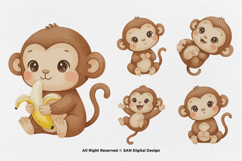 15 Bundle Watercolor Monkey Animal Primate Banana Kids Product Image 5