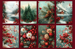 Vintage Red Green Christmas Digital Paper Bundle, A4 size Product Image 8