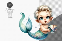 Boy mermaid clipart, Fantasy clipart, Watercolor clipart Product Image 1
