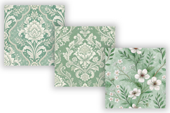 Sage Toile Digital Paper Pack, Vintage Floral Toile, Gingham Product Image 4