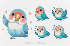 15 Bundle Watercolor Blue Love Bird Cute Kids Flying Wings Product Image 5