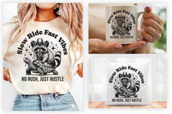 Slow Ride Fast Vibes Shirt, Raccoon Shirt SVG, Cowboy Design Product Image 5