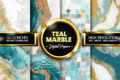 Teal Marble Digital Papers - 04 variations Product Image 1