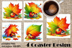 Watercolor Lady Bug Square Coaster PNG. Coaster Sublimation Product Image 1