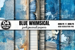 Blue Whimsical Paper Junk Journal Patterns PNG Product Image 1