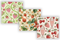 Retro Strawberry Gingham Digital Paper, Seamless Watercolor Product Image 5
