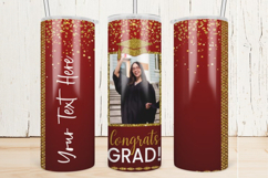 Graduation Skinny Tumbler Wrap | Red and Gold glitter Product Image 1
