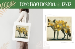 Floral Wolf Bag, Cartoon Animal Tote Bag Design, Flowers Bag Product Image 1