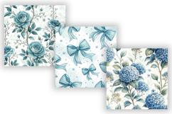 French Chateau Watercolor Pattern, Blue Floral Pattern Product Image 5