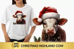 Watercolor Christmas Highland Cow, Cow Sublimation Product Image 1