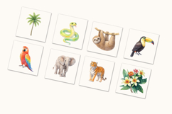 Jungle Watercolor Clipart Set Tropical Animals &amp; Plants PNG Product Image 3