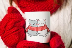 Hugging kawaii cats with red scarf. Sublimation PNG. Product Image 2