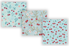 Cherry Floral Seamless Pattern Bundle, Blue Gingham Cherry Product Image 5