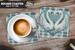 Swans, Animals coaster, Buffalo Plaid Square Coaster PNG Product Image 1