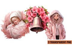 Vintage Pink Christmas Clipart, Watercolor Pink Christmas Product Image 1