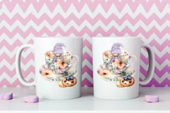 Watercolor gnome in a mug of tea with cookies, Gnome PNG Product Image 5