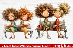 Bench friends Women reading Clipart Product Image 1