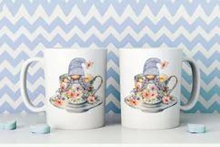 Watercolor gnome in a mug of tea with cookies, Gnome PNG Product Image 5