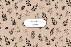 Minimal Black Botanical Seamless Pattern on Beige Product Image 1