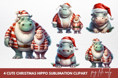 Cute Christmas Hippo Sublimation Clipart Product Image 1