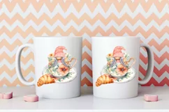 Watercolor gnome in a mug of tea with cookies, Gnome PNG Product Image 5