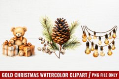 Gold Christmas Watercolor Clipart, Christmas Clipart Product Image 1