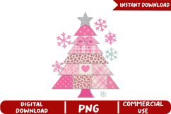 Pink Patchwork Christmas Tree Sublimation, Christmas Png Product Image 5