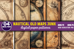 Nautical Old Maps Junk Journal Pattern PNG Product Image 1