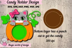 Thanksgiving Cat in a pumpkin candy dome svg, paper cut temp Product Image 4