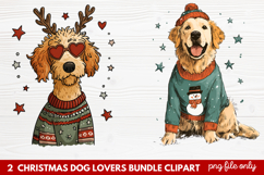 2 Christmas Dog Lovers Clipart | Festive Holiday Puppy PNG Product Image 1