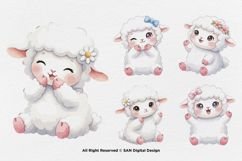 15 Bundle Watercolor Baby Sheep Farm Lamb Kids Cute White Product Image 5