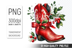 Christmas Cowboy Boots Clipart PNG, Festive Cowboy Design Product Image 1