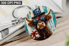 4Th Of July Highland Cow Keychain Sublimation PNG Product Image 1