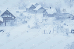 Snowy Winter Village Landscape Background with Soft Falling Product Image 1