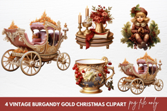 Vintage Burgandy Gold Christmas Clipart Sublimation Product Image 1