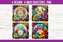 Stained Glass Flowers Square Coaster Sublimation Designs Product Image 2