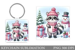 Christmas Raccoon Keychain. Christmas Keychain Sublimation Product Image 1