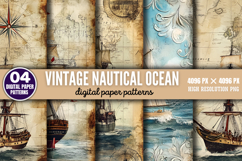 Vintage Nautical Ocean Digital Paper Background PNG Product Image 1