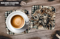 Tiger, Wild Animals, Buffalo Plaid Square Coaster PNG Product Image 1