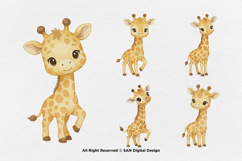 15 Bundle Watercolor Giraffe Yellow Kids Animal Wildlife Product Image 5
