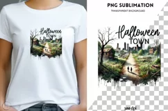 Halloween Town PNG, Digital Download, Watercolor Sublimation Product Image 1